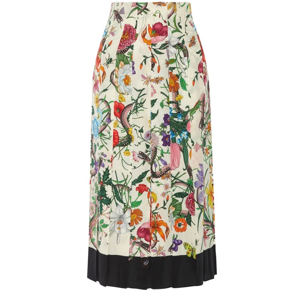 Gucci FLORAL PRINTED PLEATED SILK CREPE SKIRT Sz 2